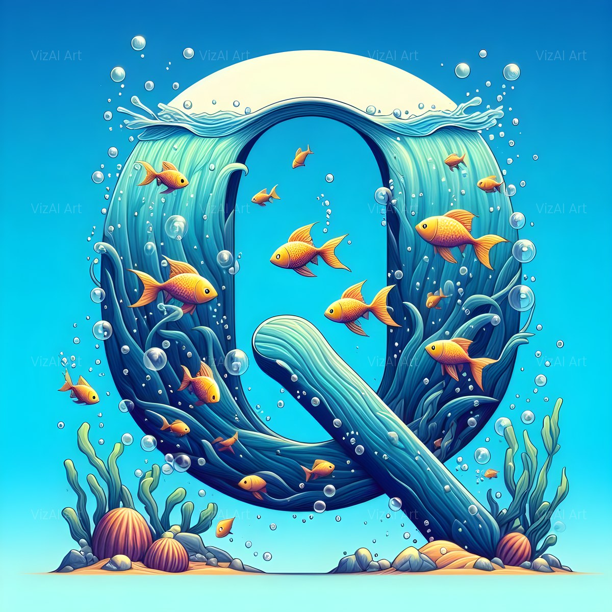 Coral Reef Fish alphabet — printable letter Q