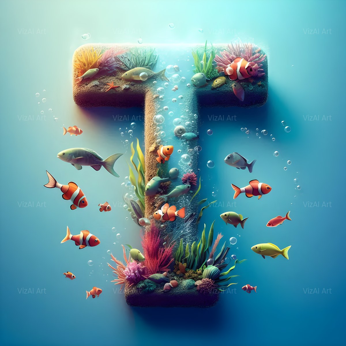 Coral Reef Fish alphabet — printable letter T