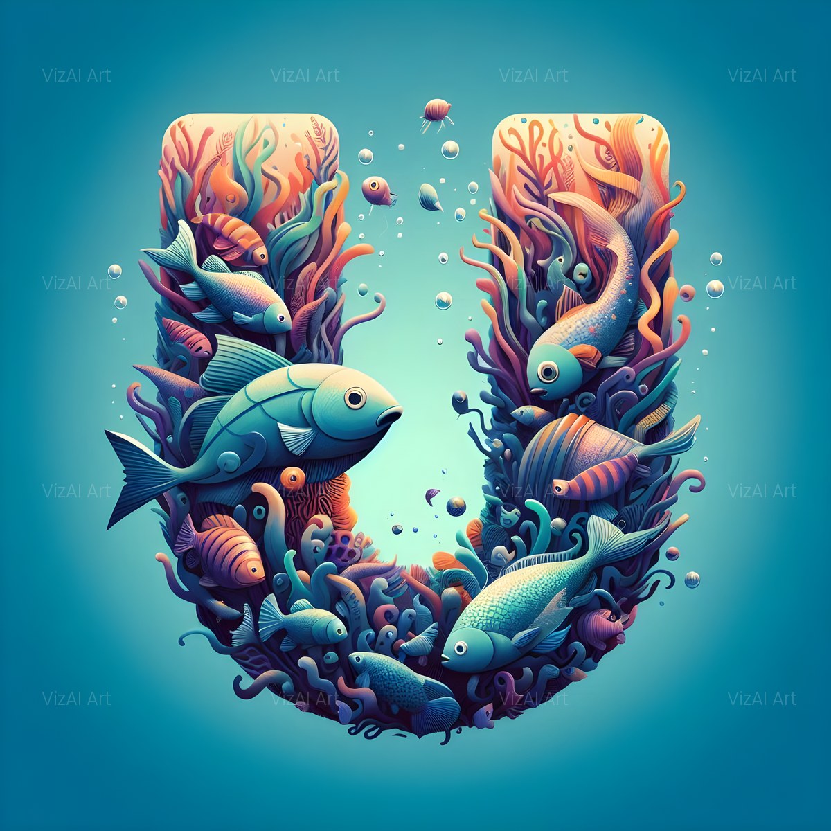 Coral Reef Fish alphabet — printable letter U