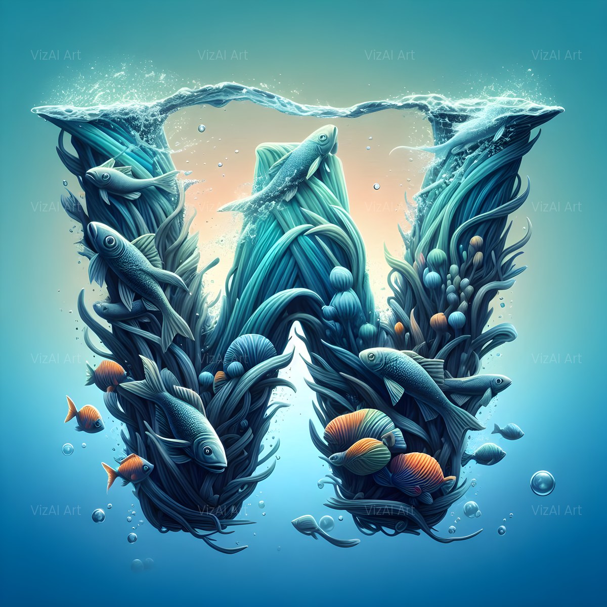 Coral Reef Fish alphabet — printable letter W