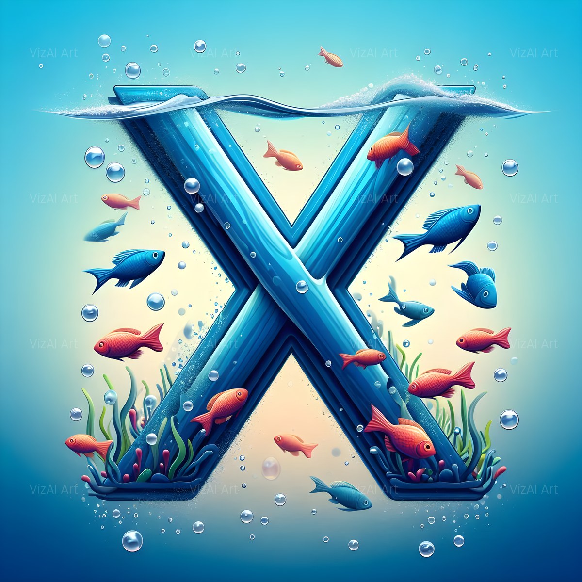 Coral Reef Fish alphabet — printable letter X