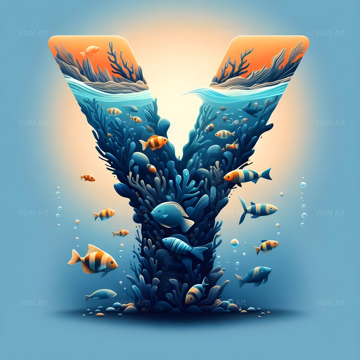 Coral Reef Fish alphabet — printable letter Y