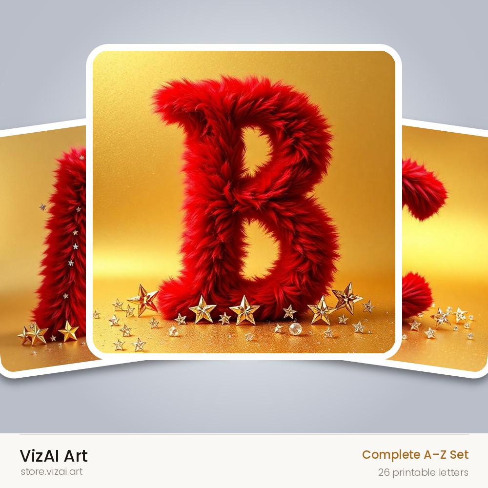 Crimson Plush Fur alphabet — choose an individual printable letter