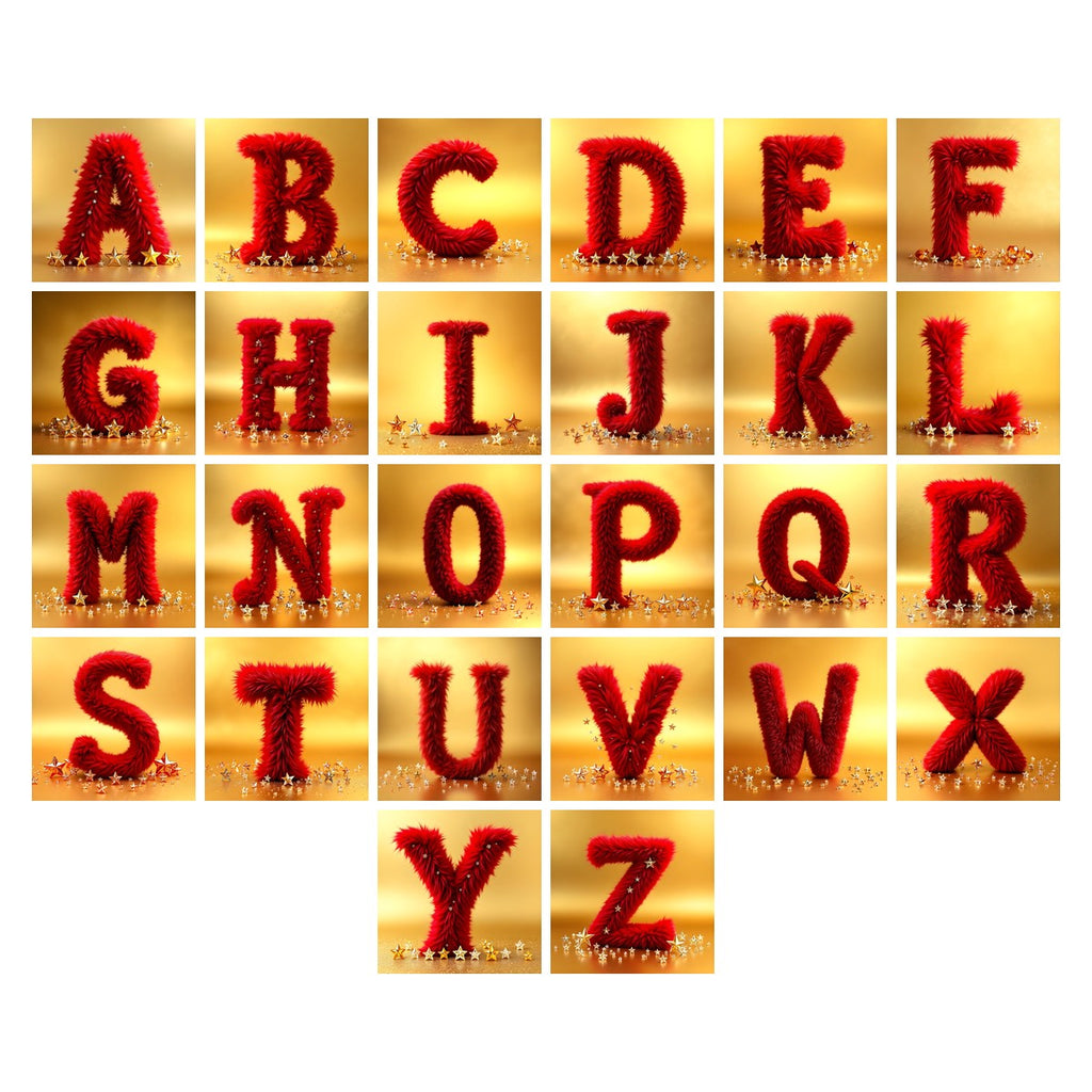 Crimson Plush Fur alphabet — all 26 letters A to Z, choose any single letter