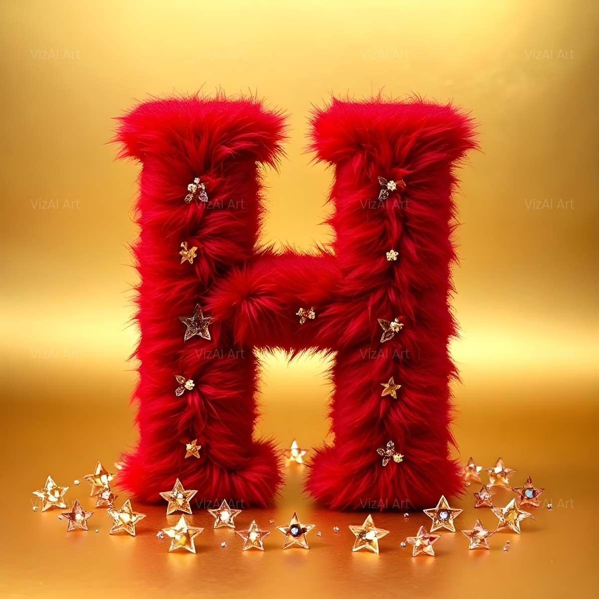 Crimson Plush Fur alphabet — printable letter H