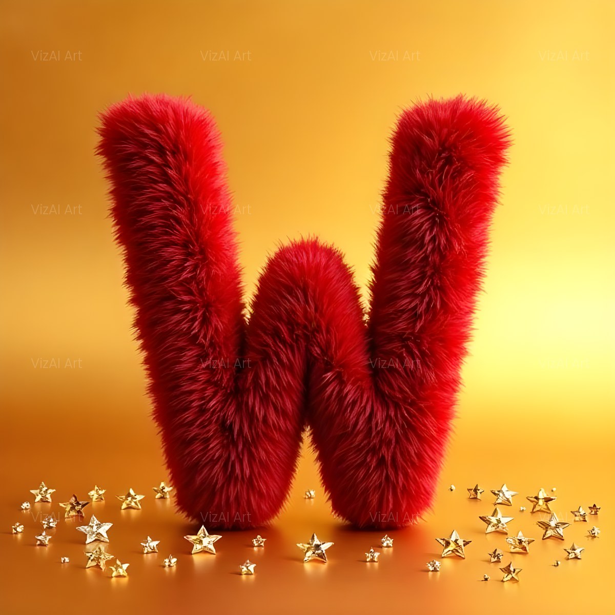 Crimson Plush Fur alphabet — printable letter W