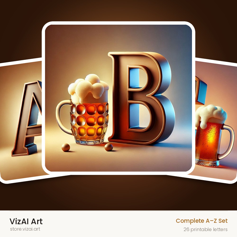 Craft Beer Tankard alphabet — choose an individual printable letter