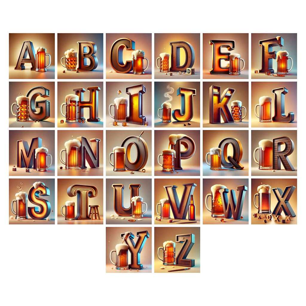 Craft Beer Tankard alphabet — all 26 letters A to Z, choose any single letter
