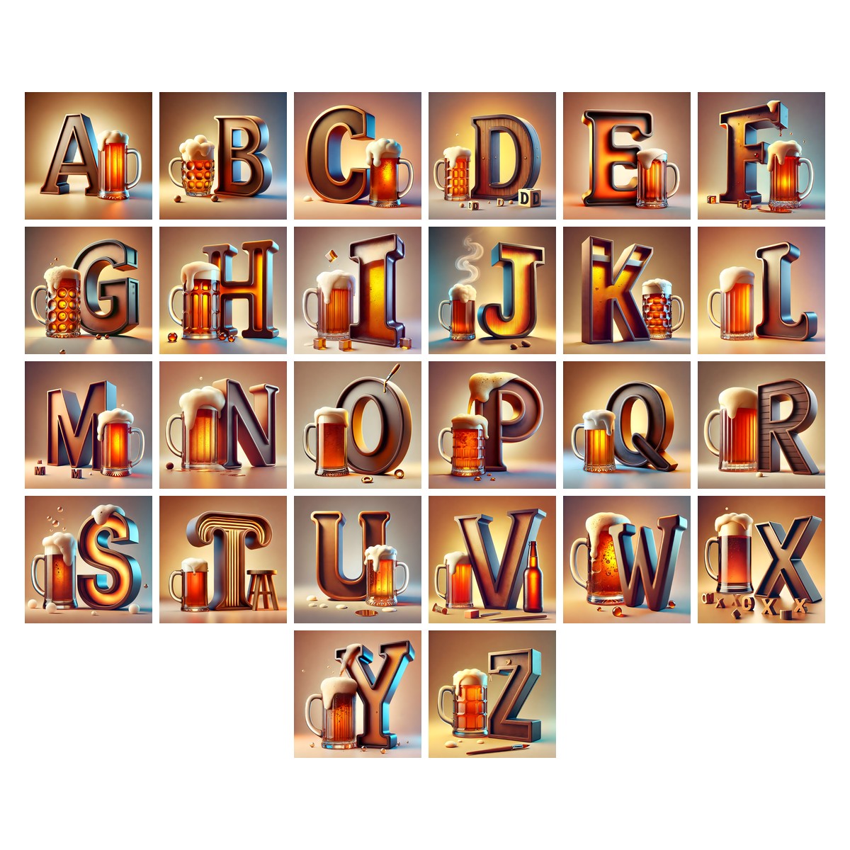 Craft Beer Tankard alphabet — all 26 letters A to Z, choose any single letter