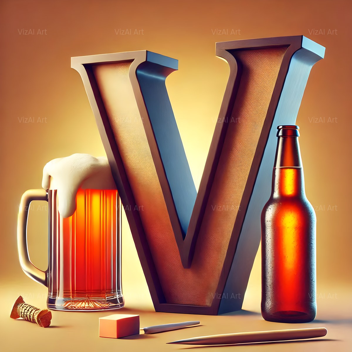 Craft Beer Tankard alphabet — printable letter V