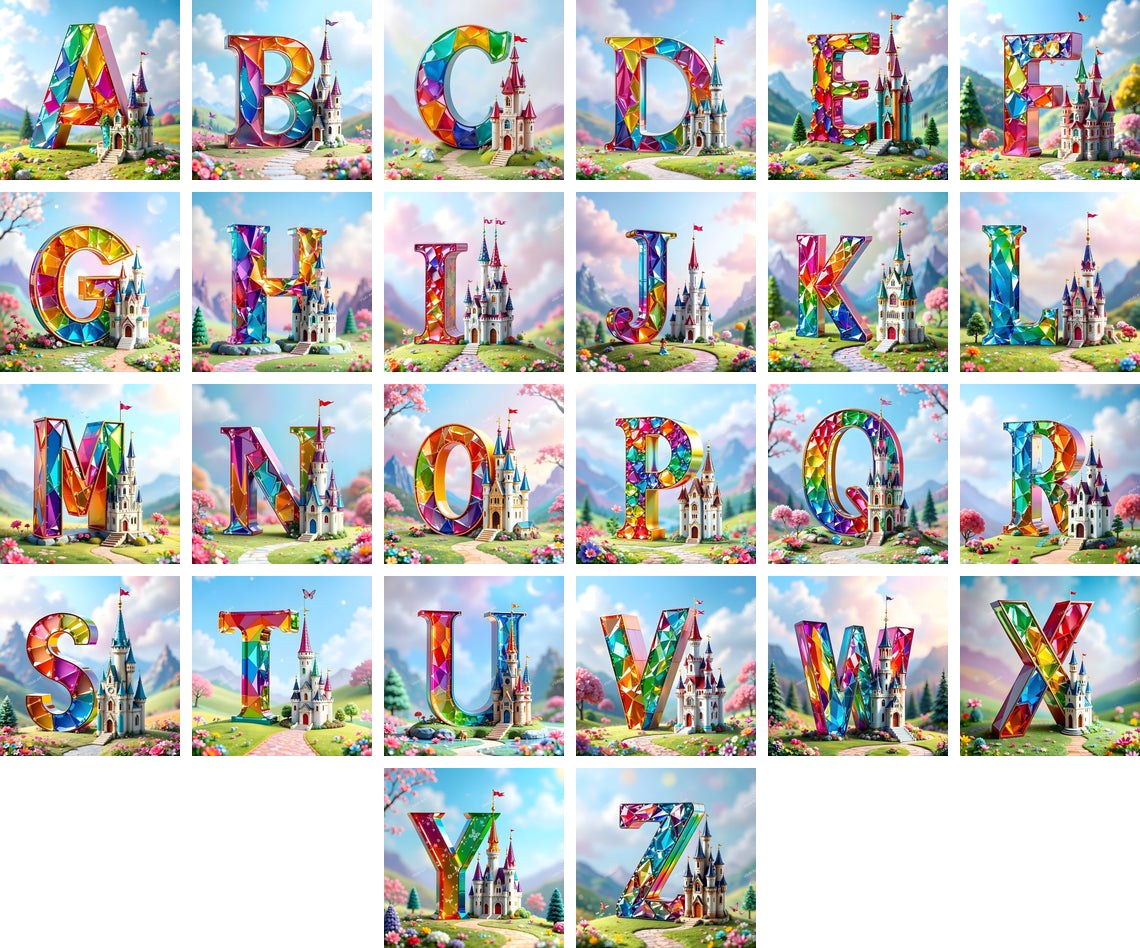 Fairytale Castle alphabet — all 26 letters A to Z