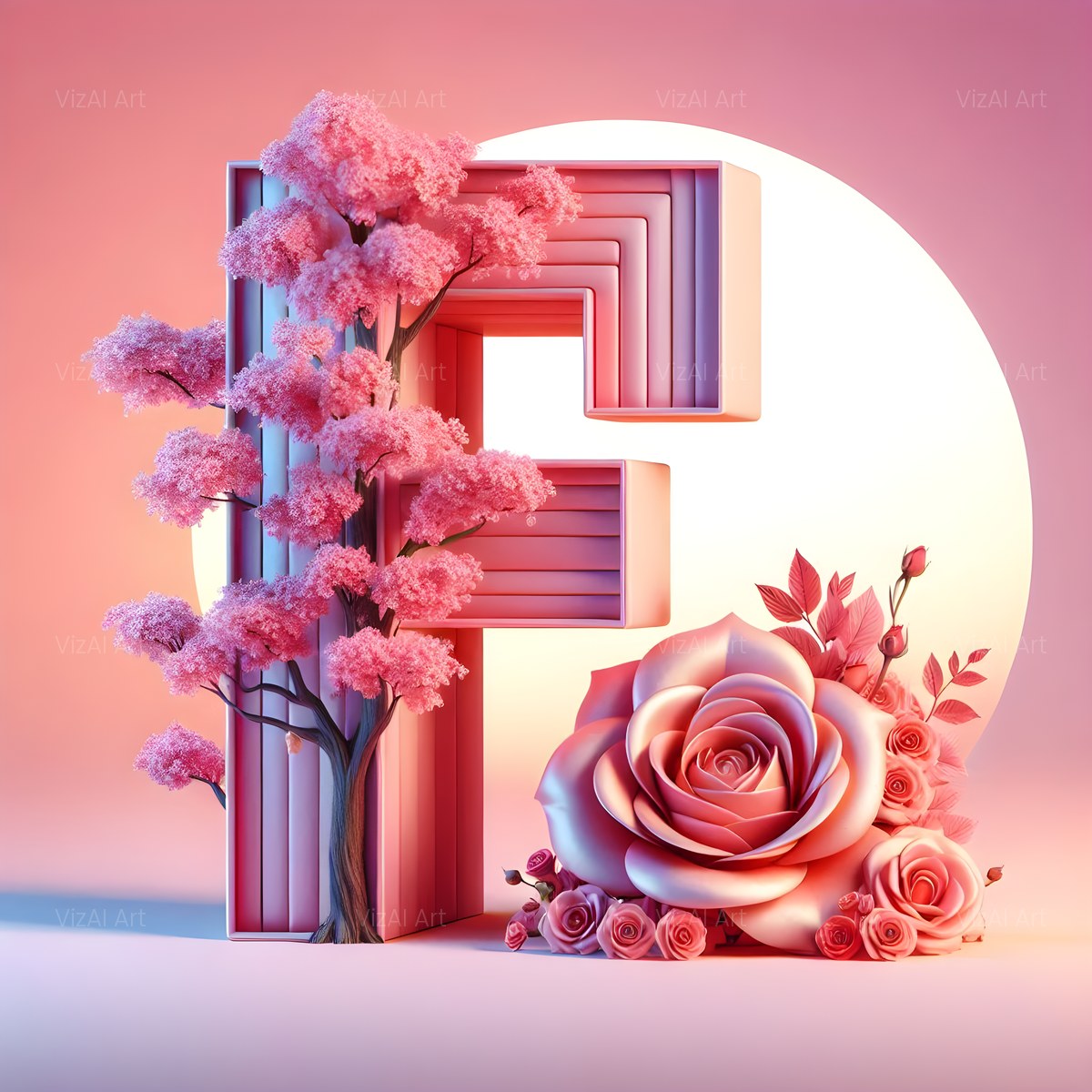 Cherry Blossom Rose alphabet — printable letter F