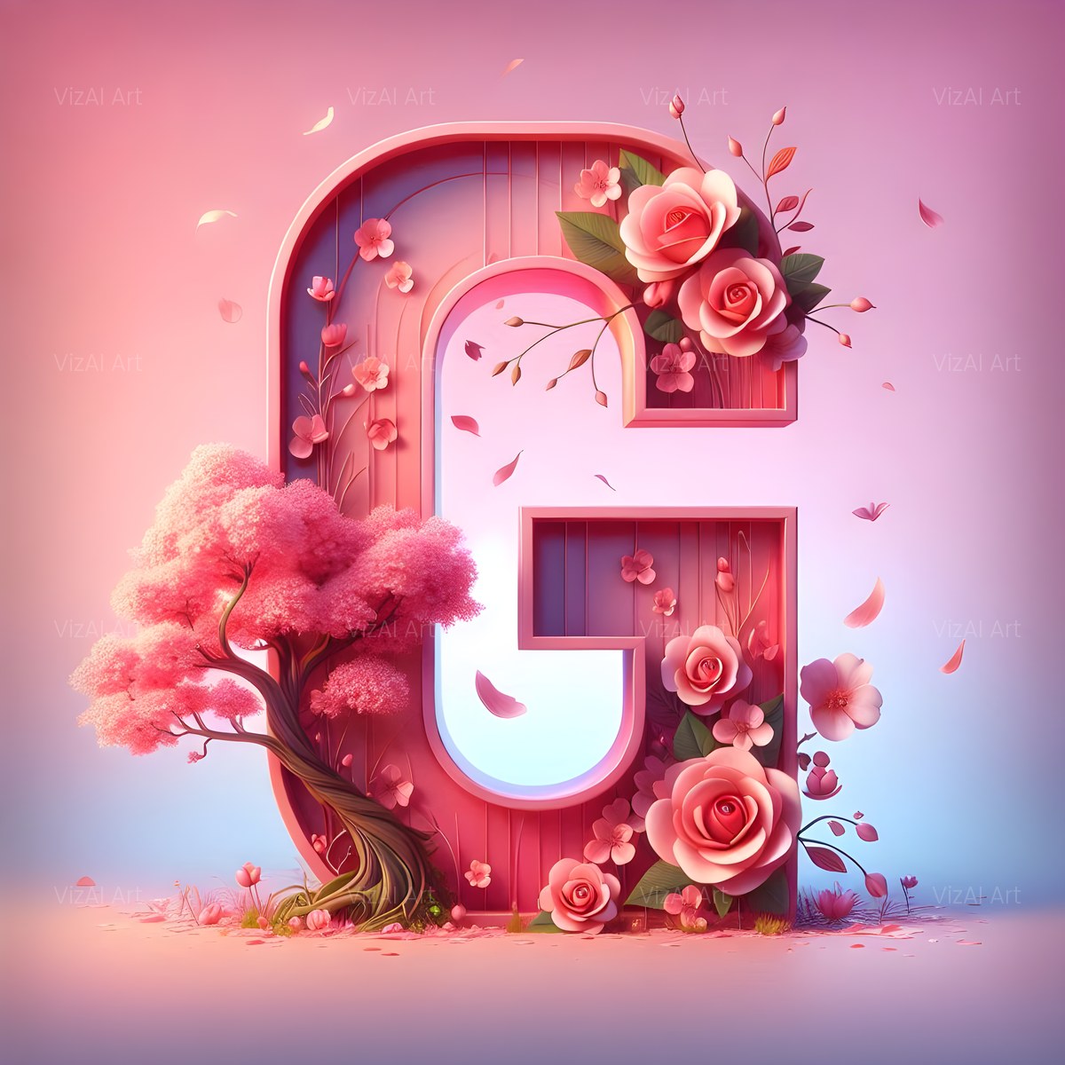 Cherry Blossom Rose alphabet — printable letter G