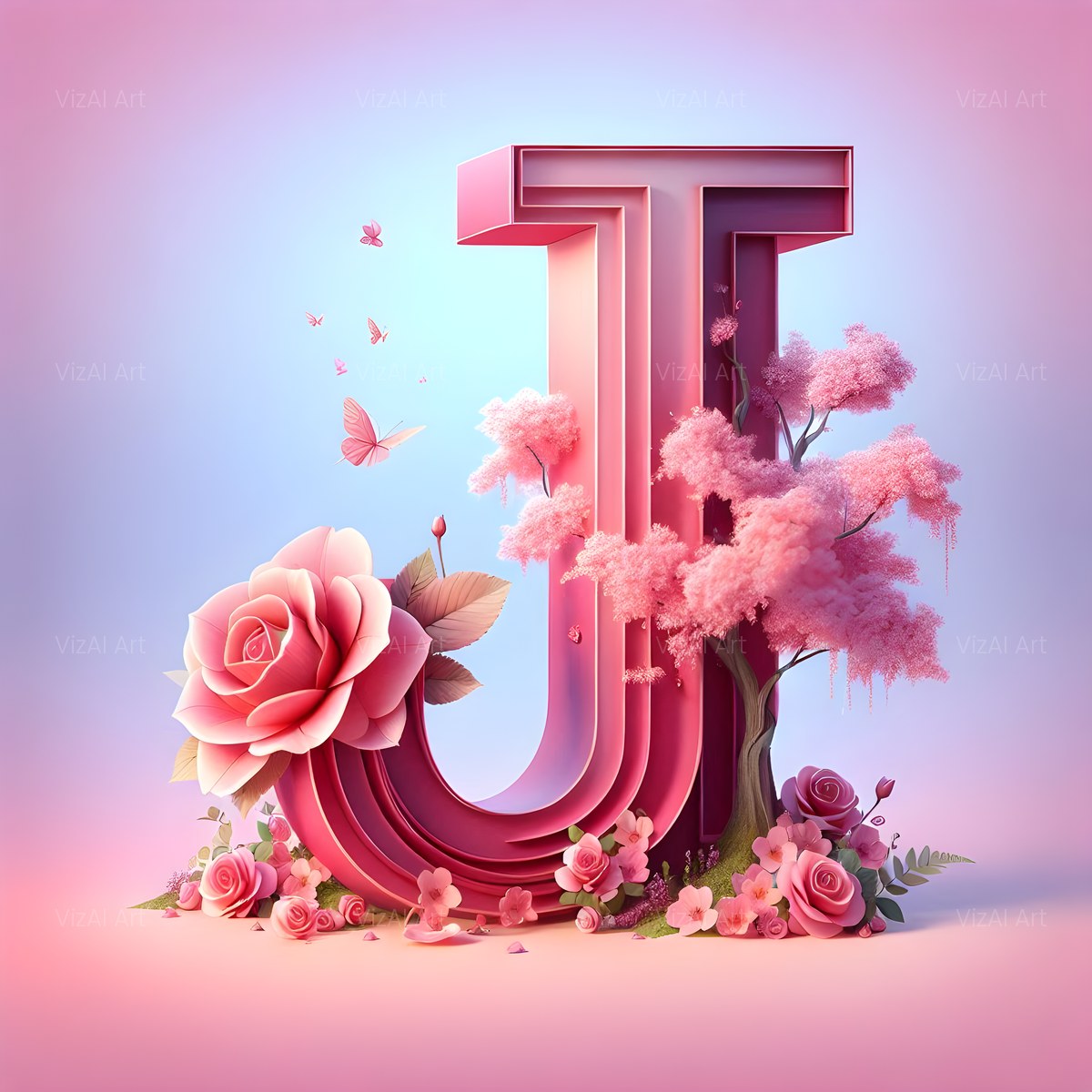 Cherry Blossom Rose alphabet — printable letter J