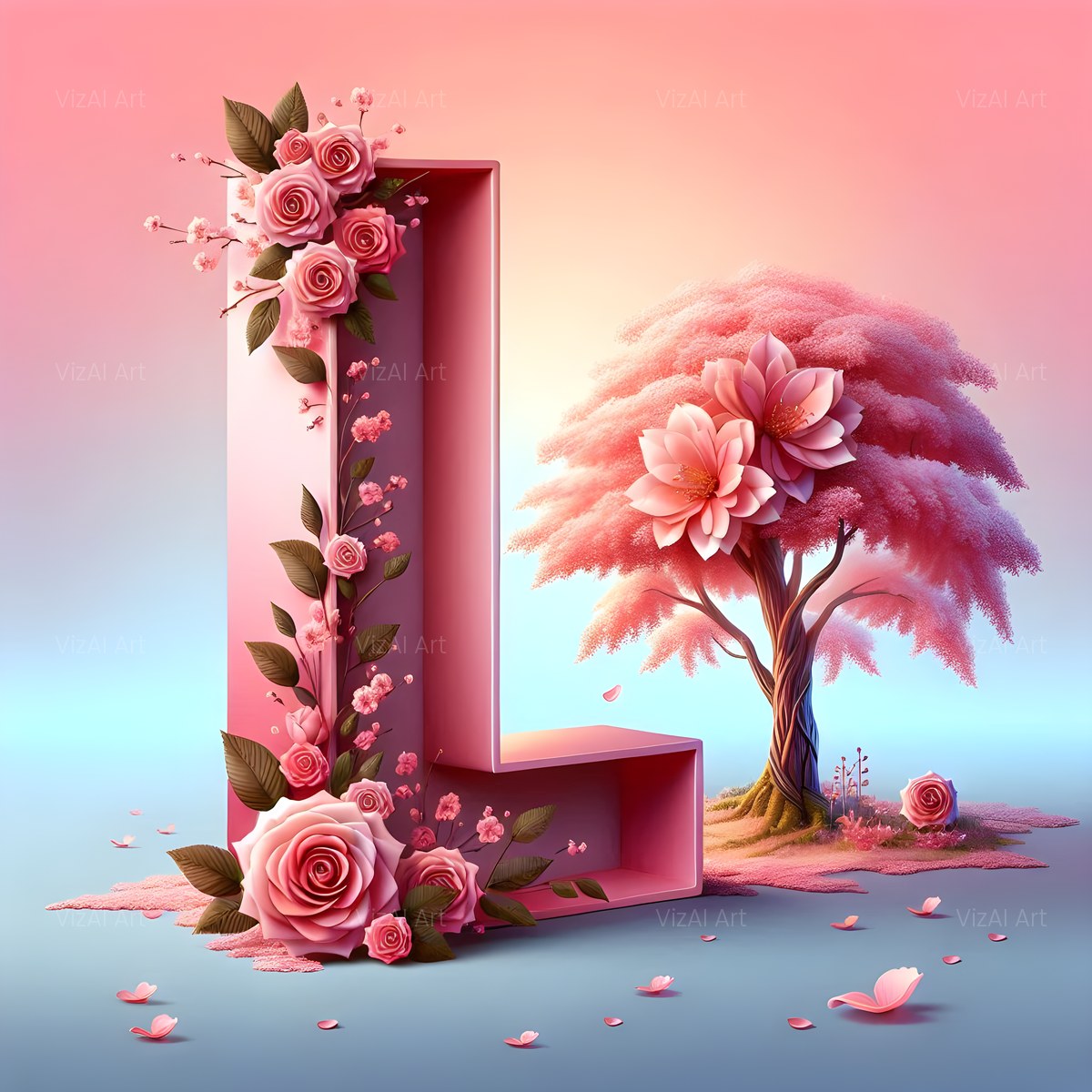 Cherry Blossom Rose alphabet — printable letter L
