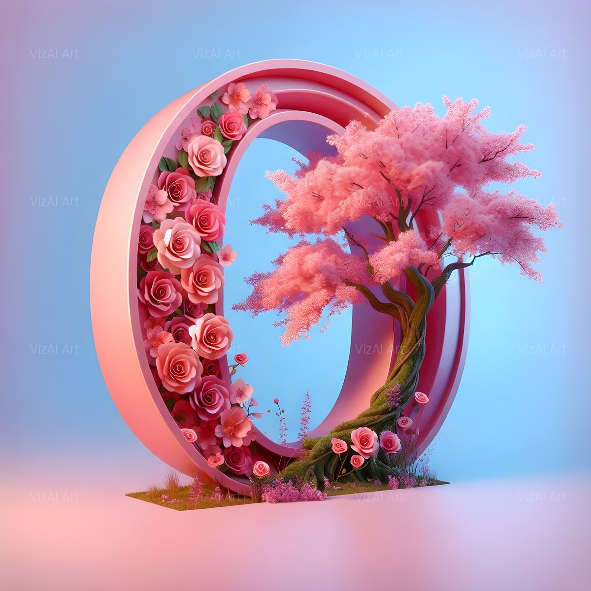 Cherry Blossom Rose alphabet — printable letter O