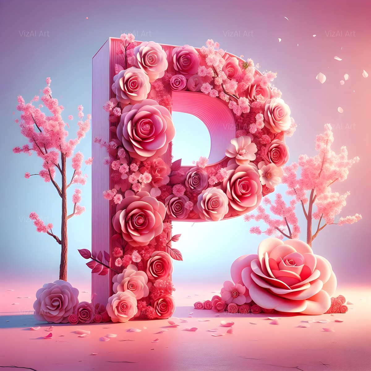 Cherry Blossom Rose alphabet — printable letter P