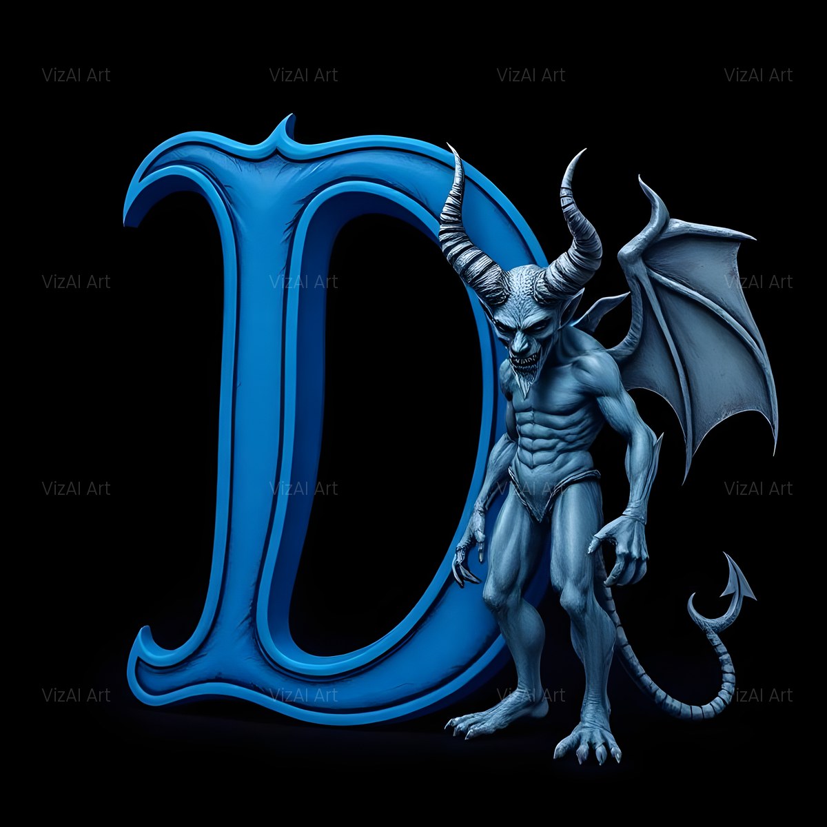 Blue Devil alphabet — printable letter D
