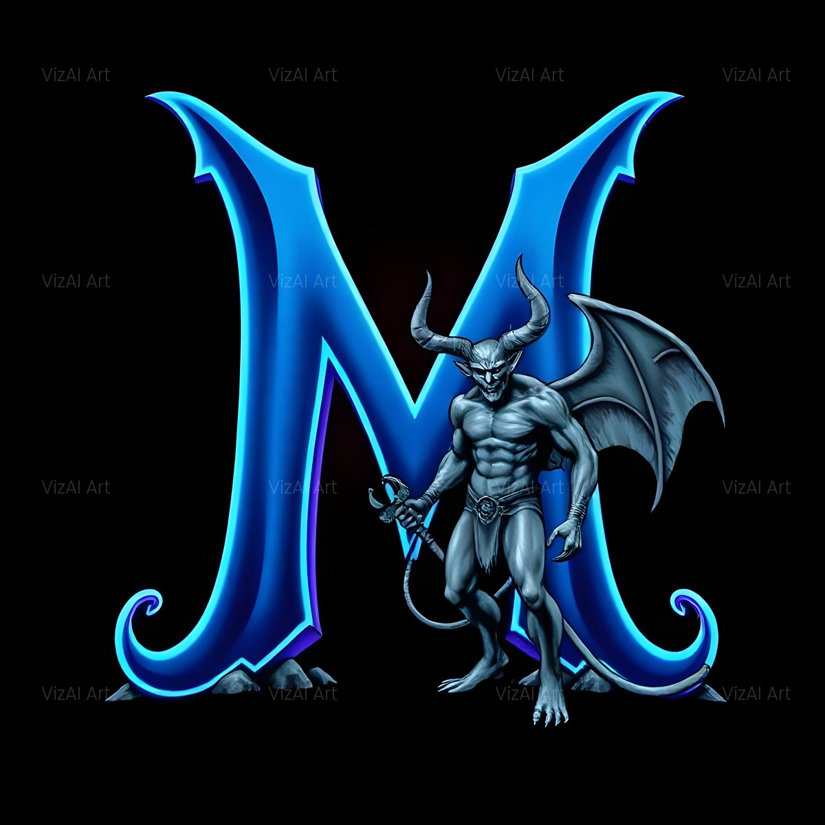 Blue Devil alphabet — printable letter M