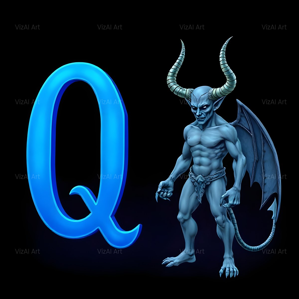 Blue Devil alphabet — printable letter Q