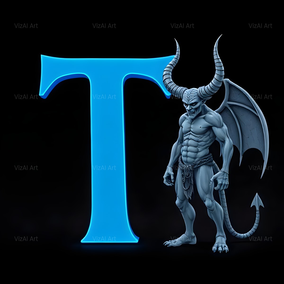 Blue Devil alphabet — printable letter T