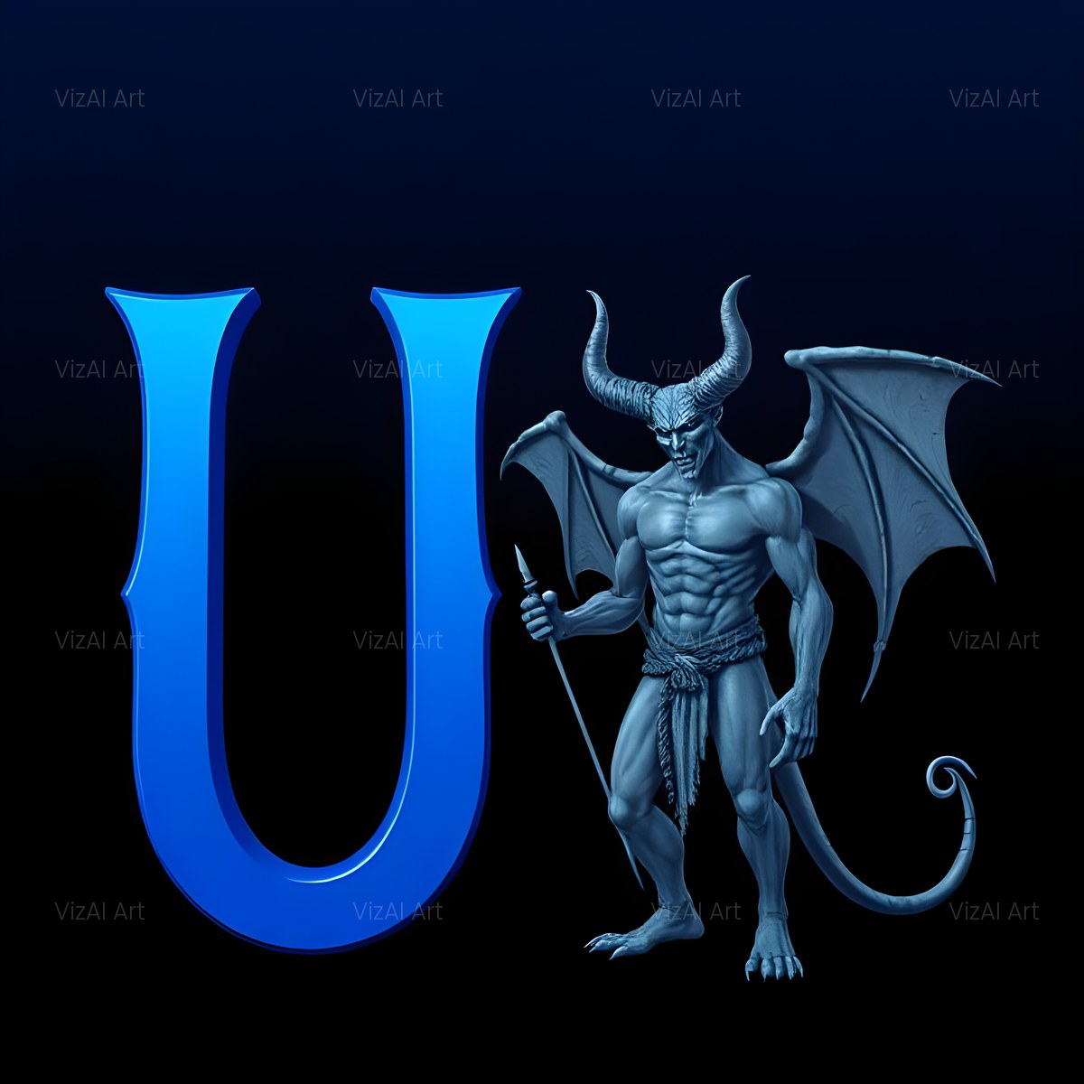Blue Devil alphabet — printable letter U