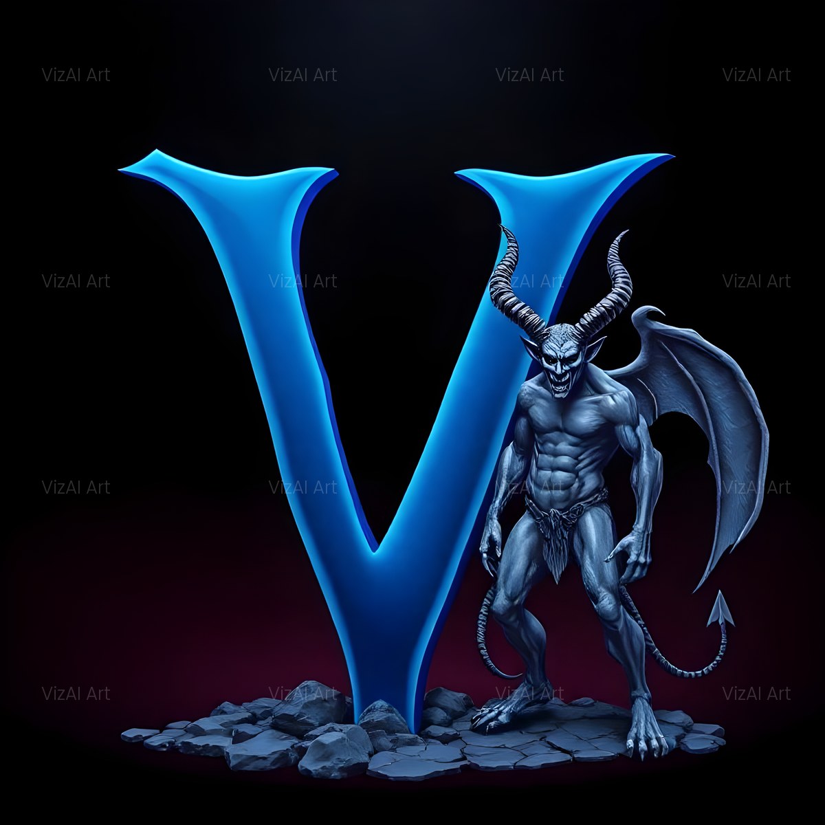 Blue Devil alphabet — printable letter V