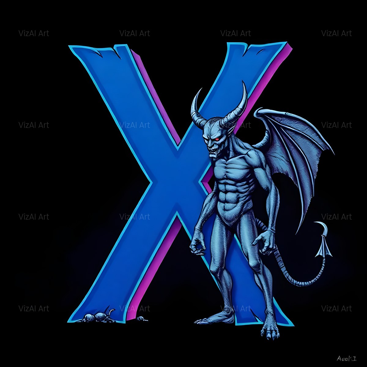 Blue Devil alphabet — printable letter X
