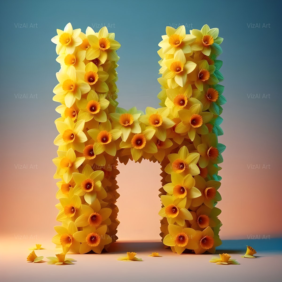 Daffodil Meadow alphabet — printable letter H