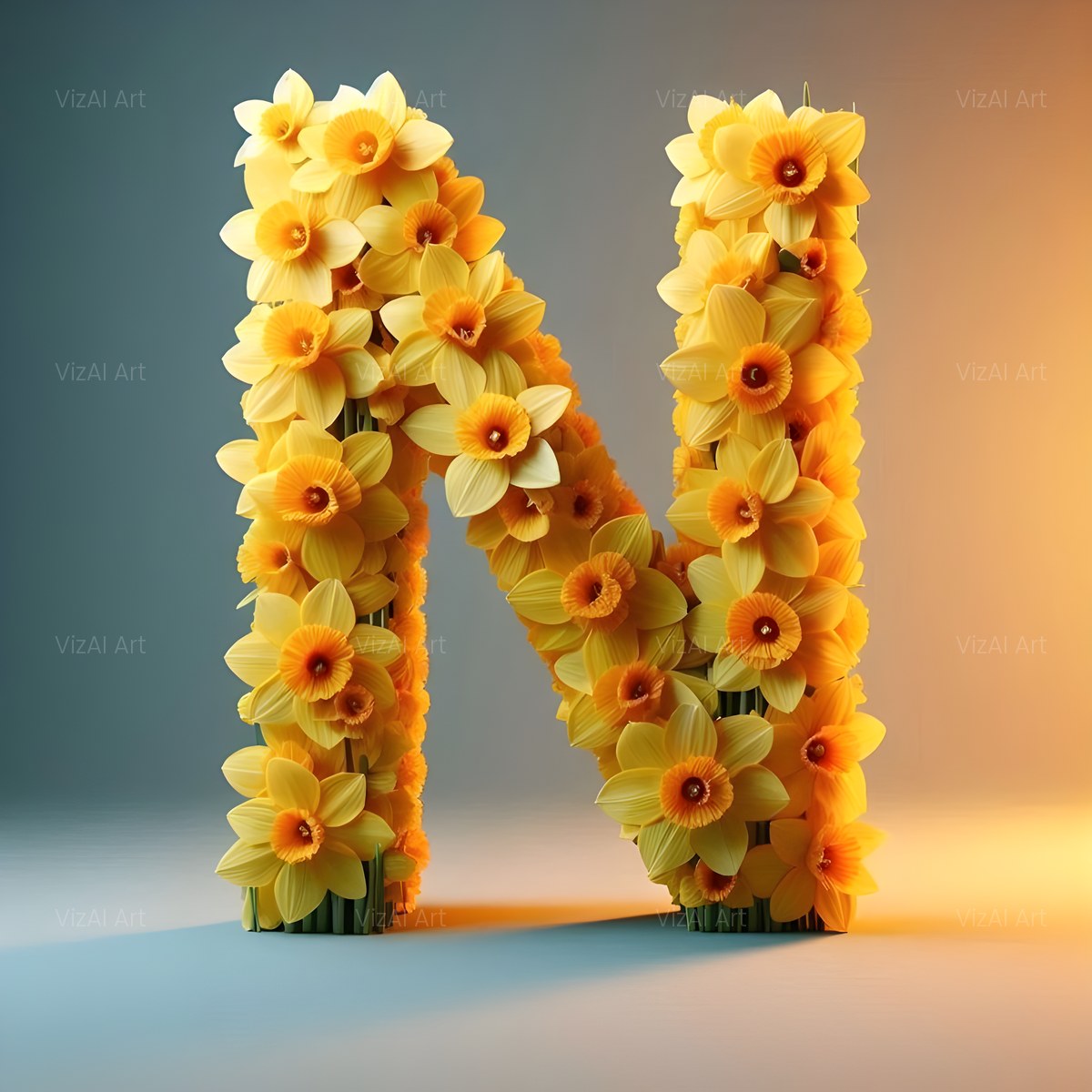 Daffodil Meadow alphabet — printable letter N