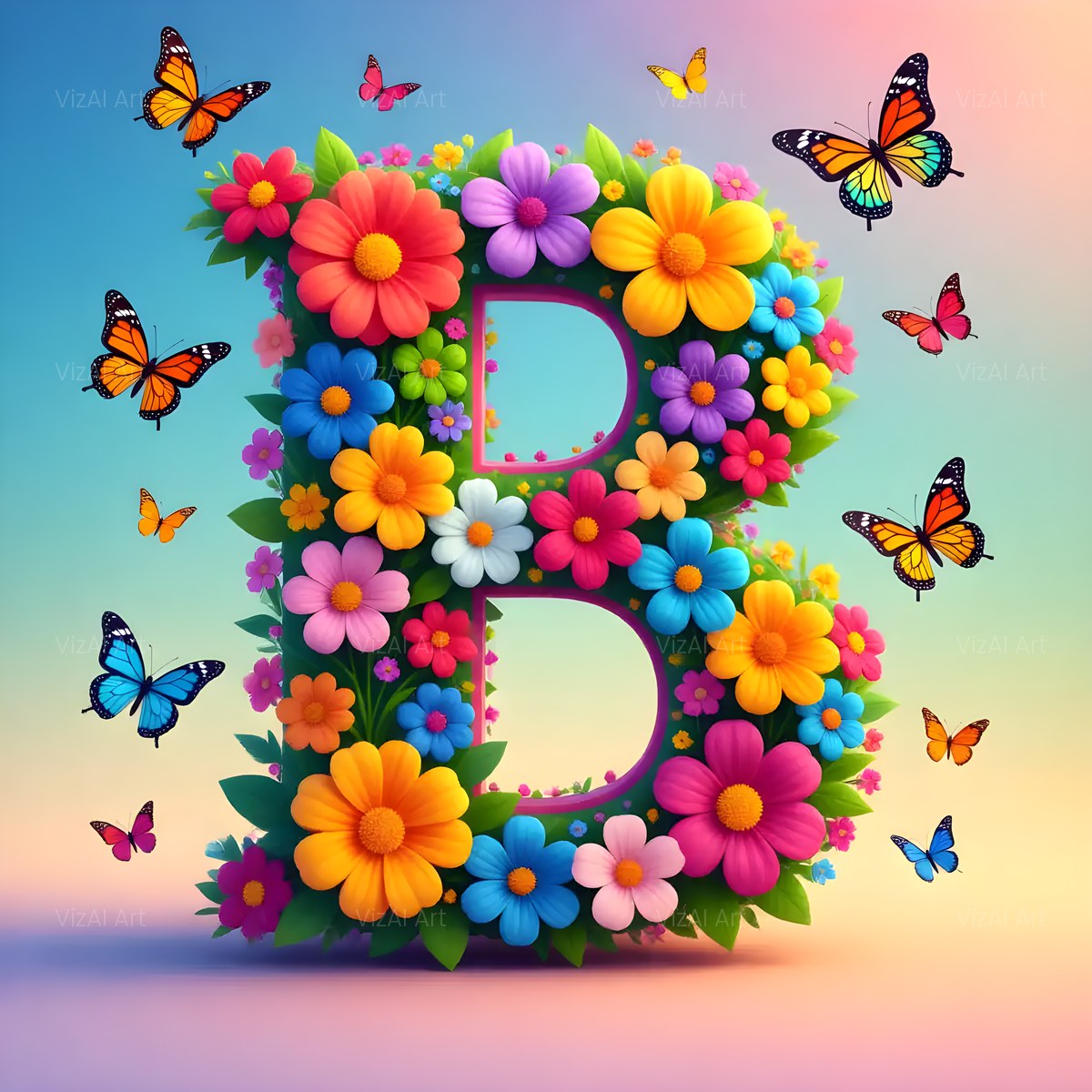 Daisy Butterfly Pastel alphabet — printable letter B