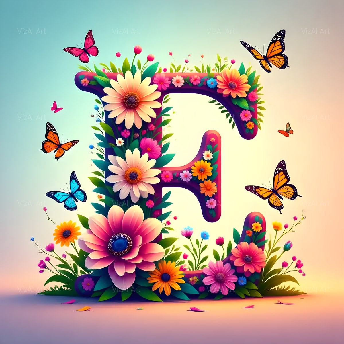 Daisy Butterfly Pastel alphabet — printable letter E