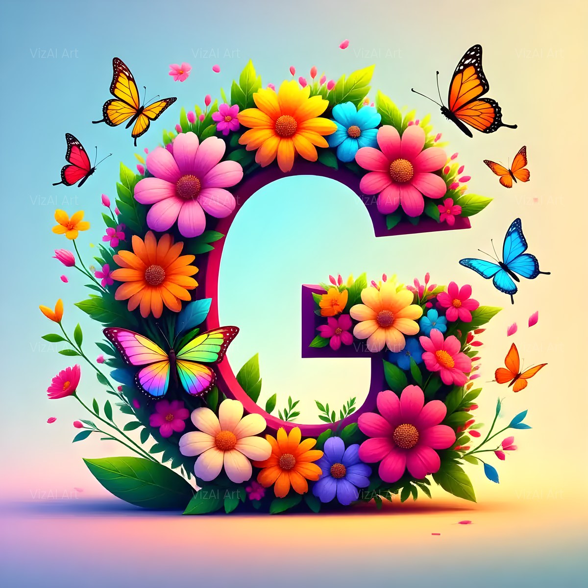 Daisy Butterfly Pastel alphabet — printable letter G