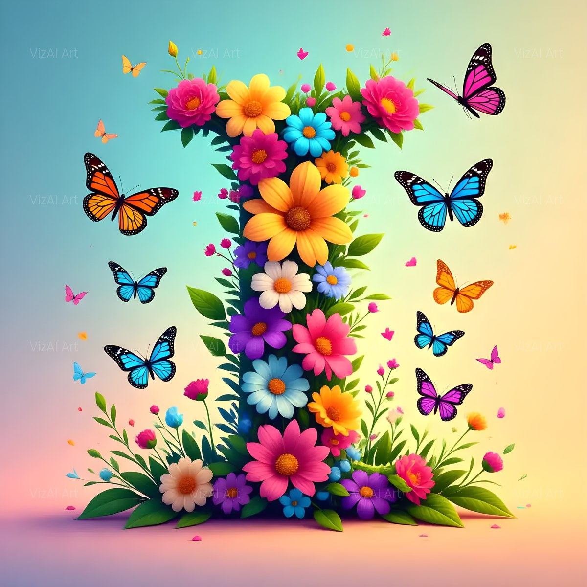 Daisy Butterfly Pastel alphabet — printable letter I