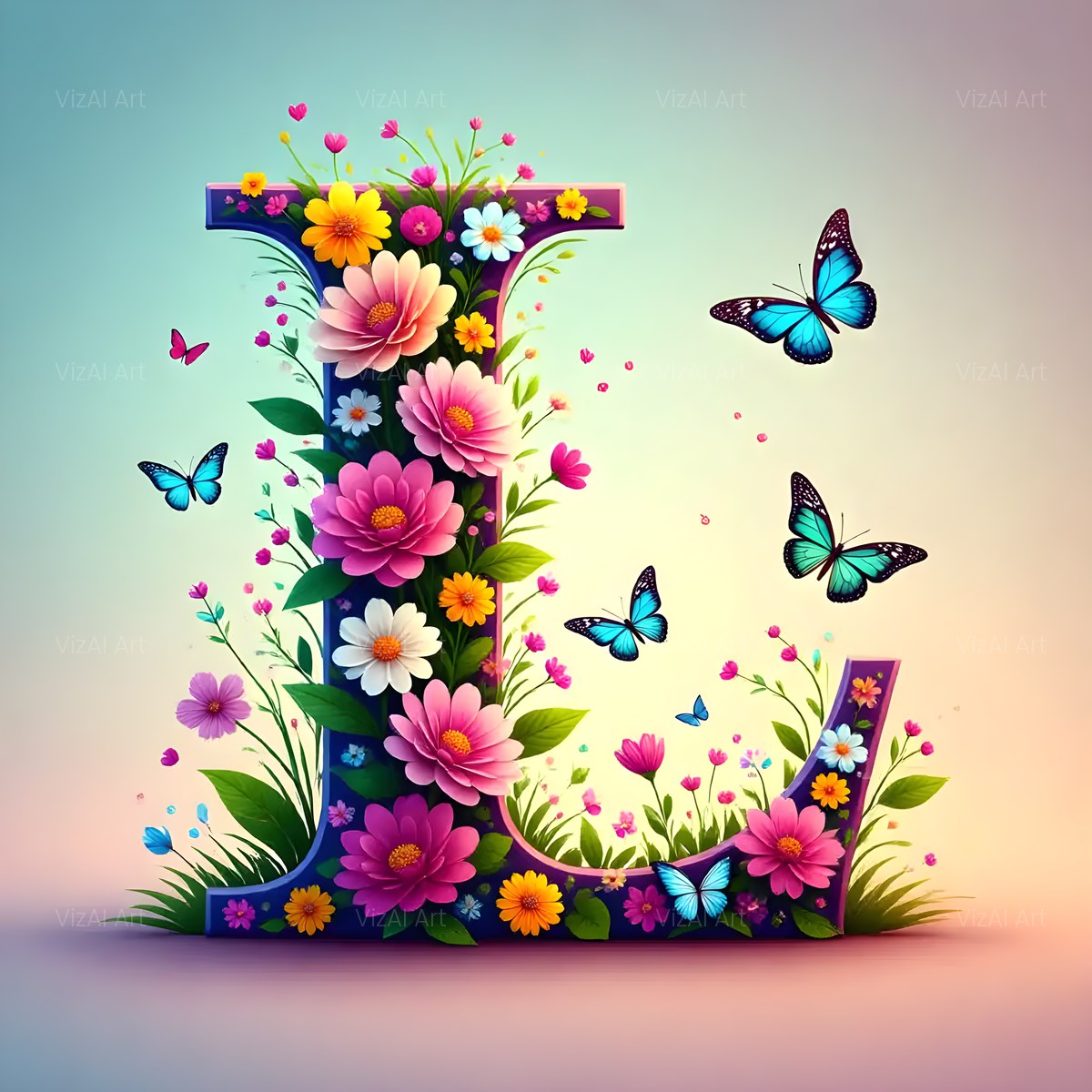 Daisy Butterfly Pastel alphabet — printable letter L