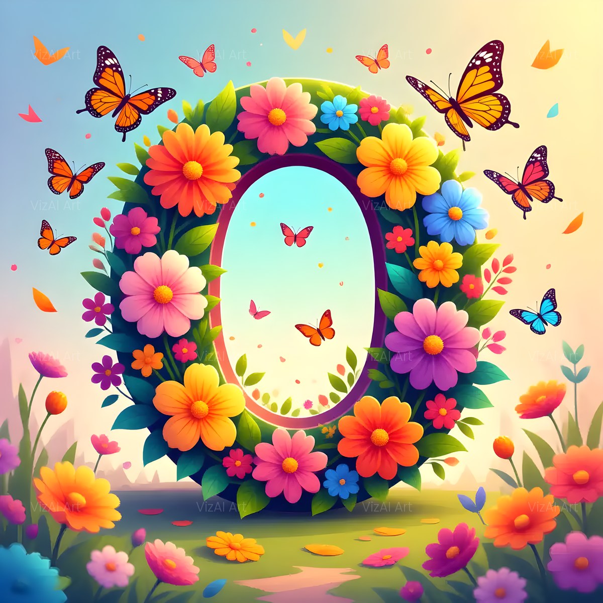 Daisy Butterfly Pastel alphabet — printable letter O