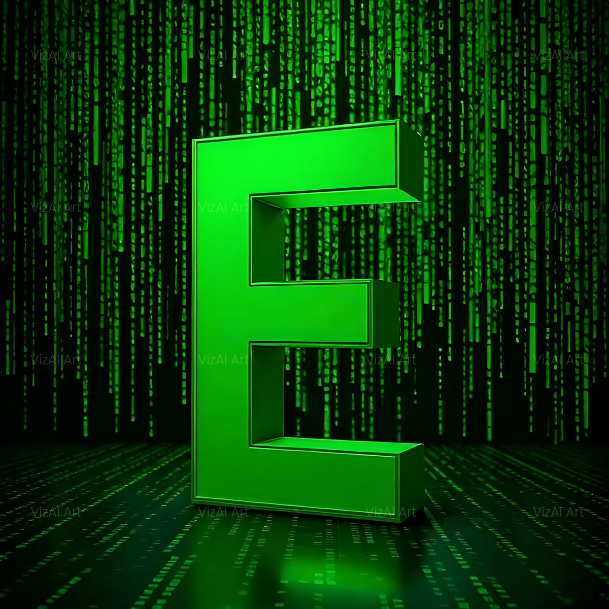 Digital Rain Code alphabet — printable letter E