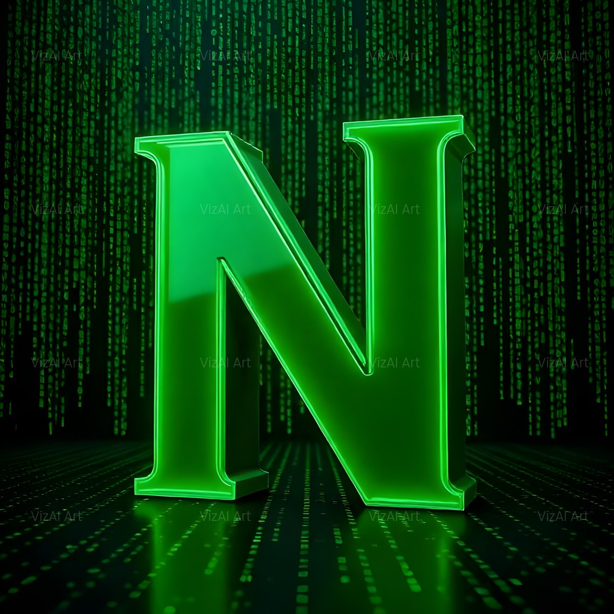 Digital Rain Code alphabet — printable letter N