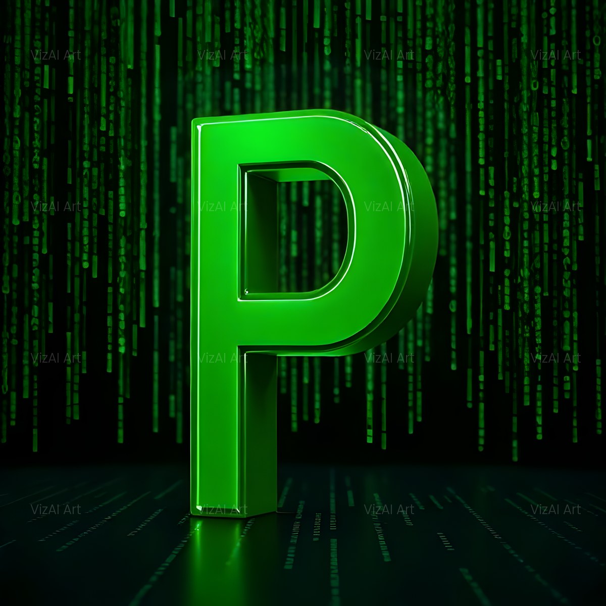 Digital Rain Code alphabet — printable letter P