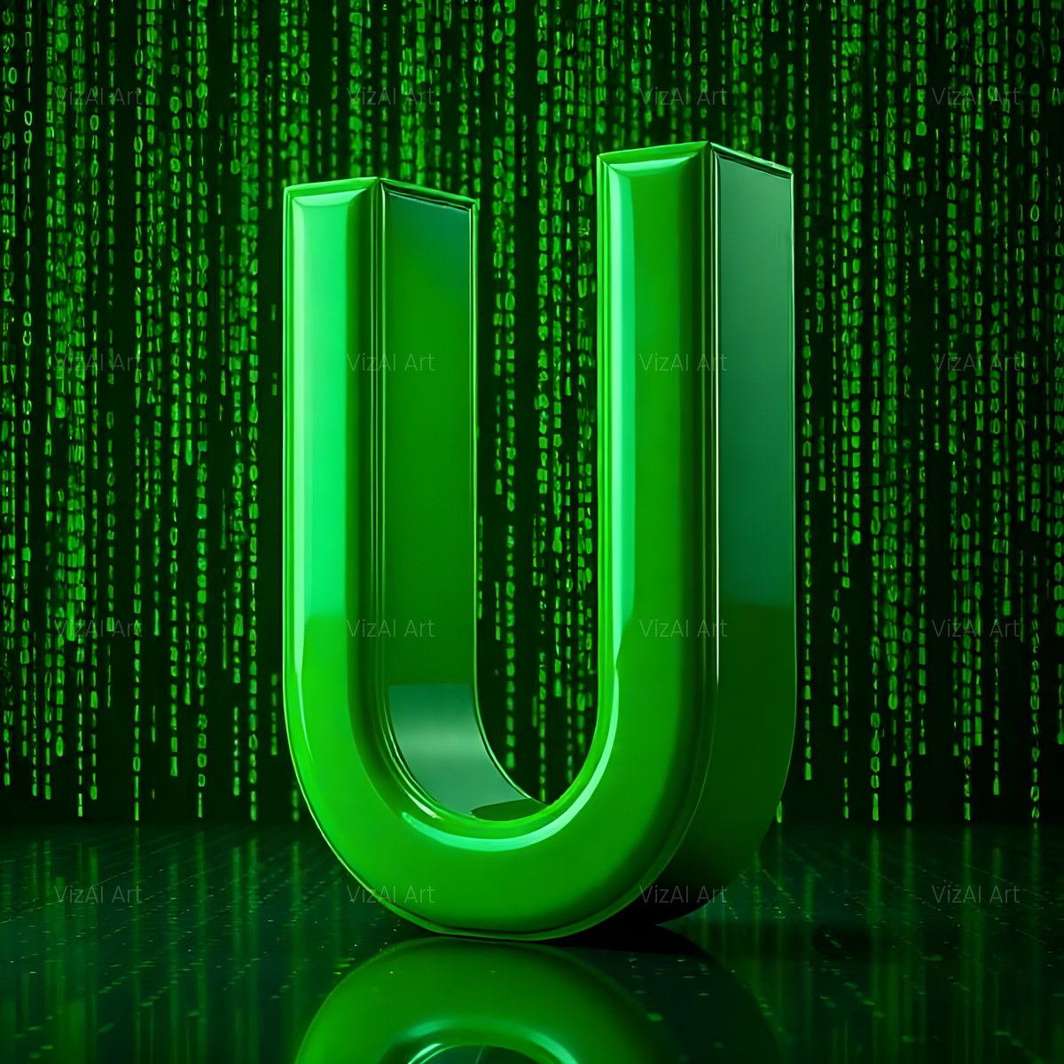 Digital Rain Code alphabet — printable letter U