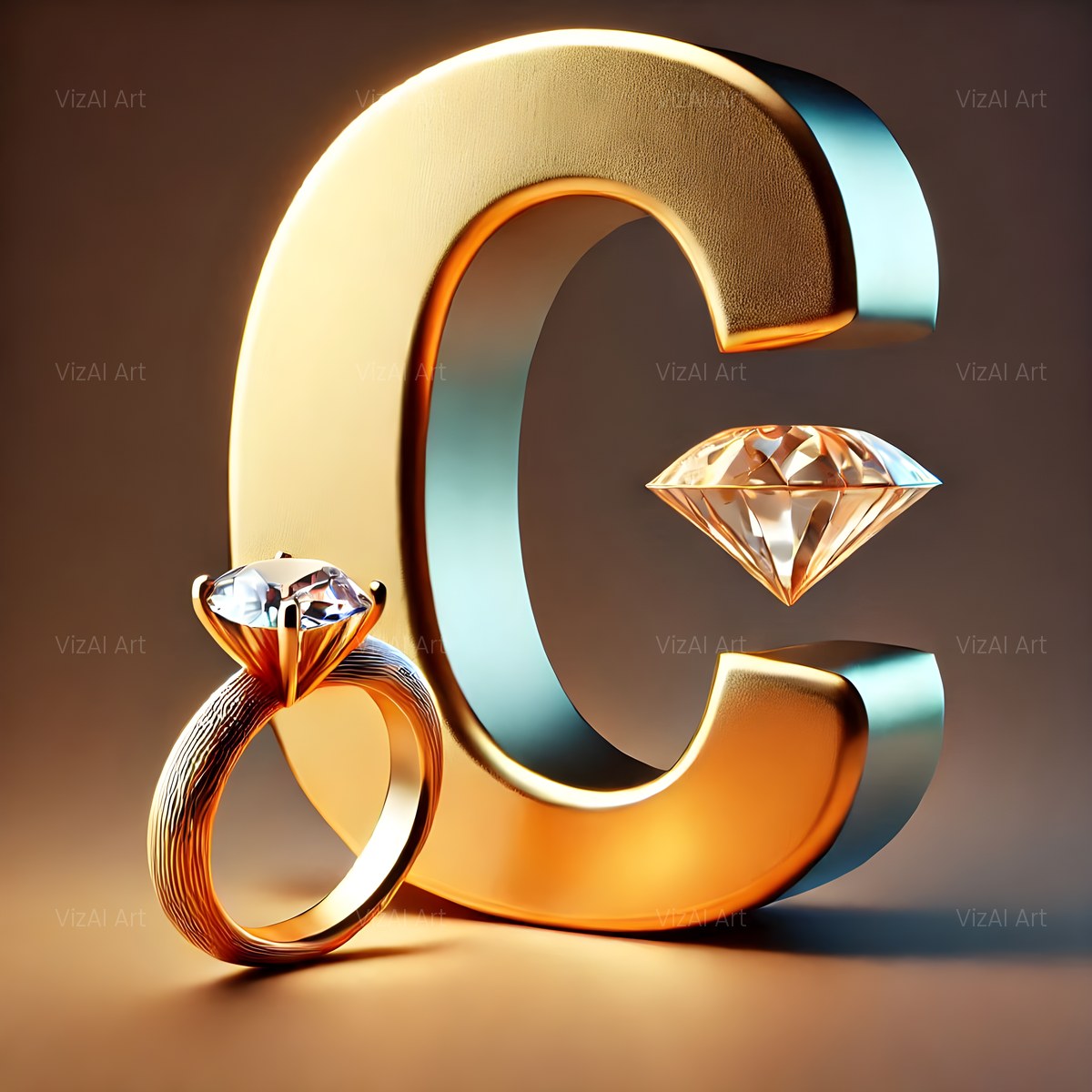 Diamond Ring Gold alphabet — printable letter C