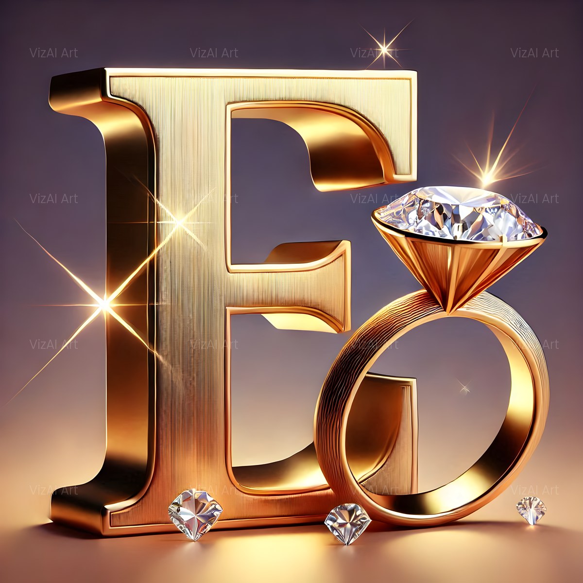 Diamond Ring Gold alphabet — printable letter E