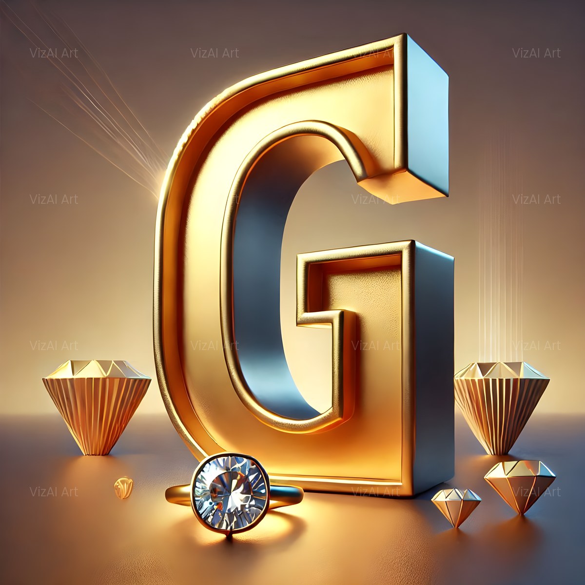 Diamond Ring Gold alphabet — printable letter G