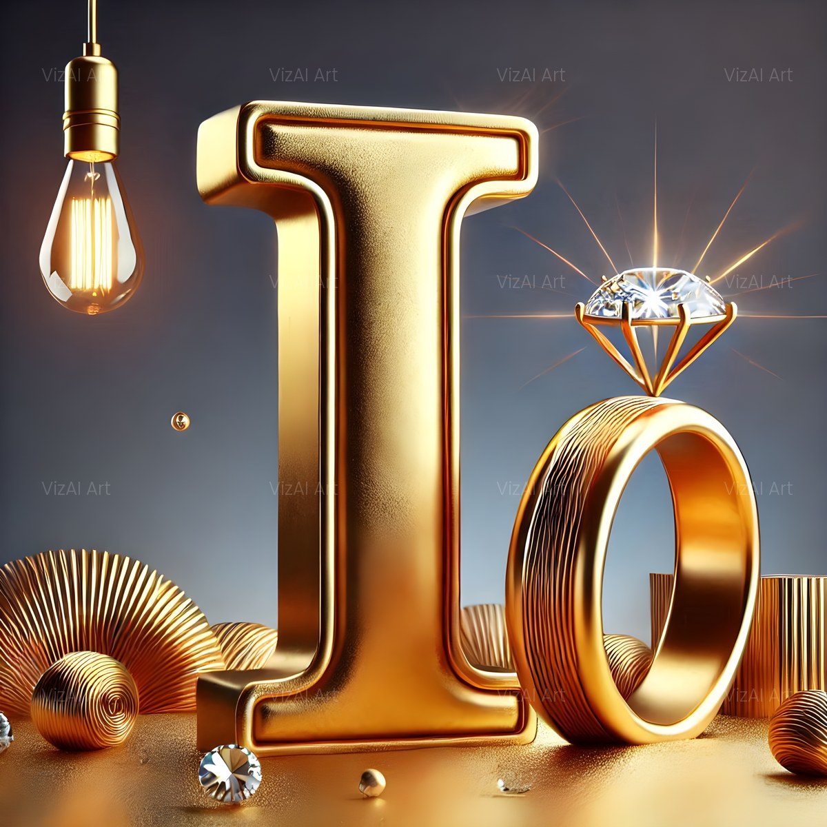 Diamond Ring Gold alphabet — printable letter I