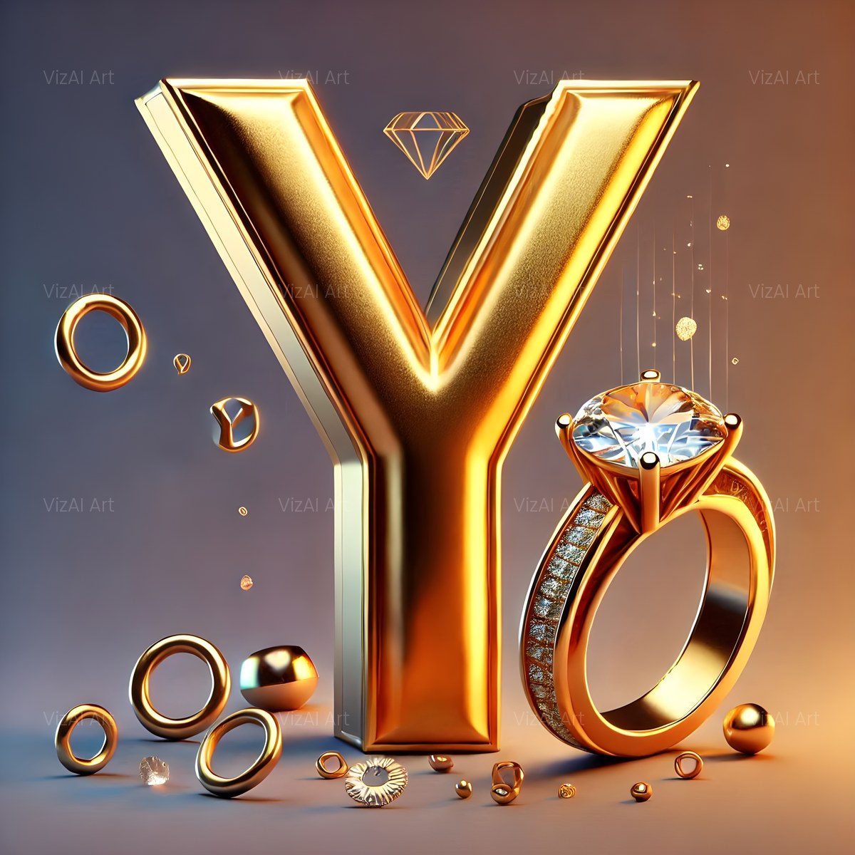 Diamond Ring Gold alphabet — printable letter Y