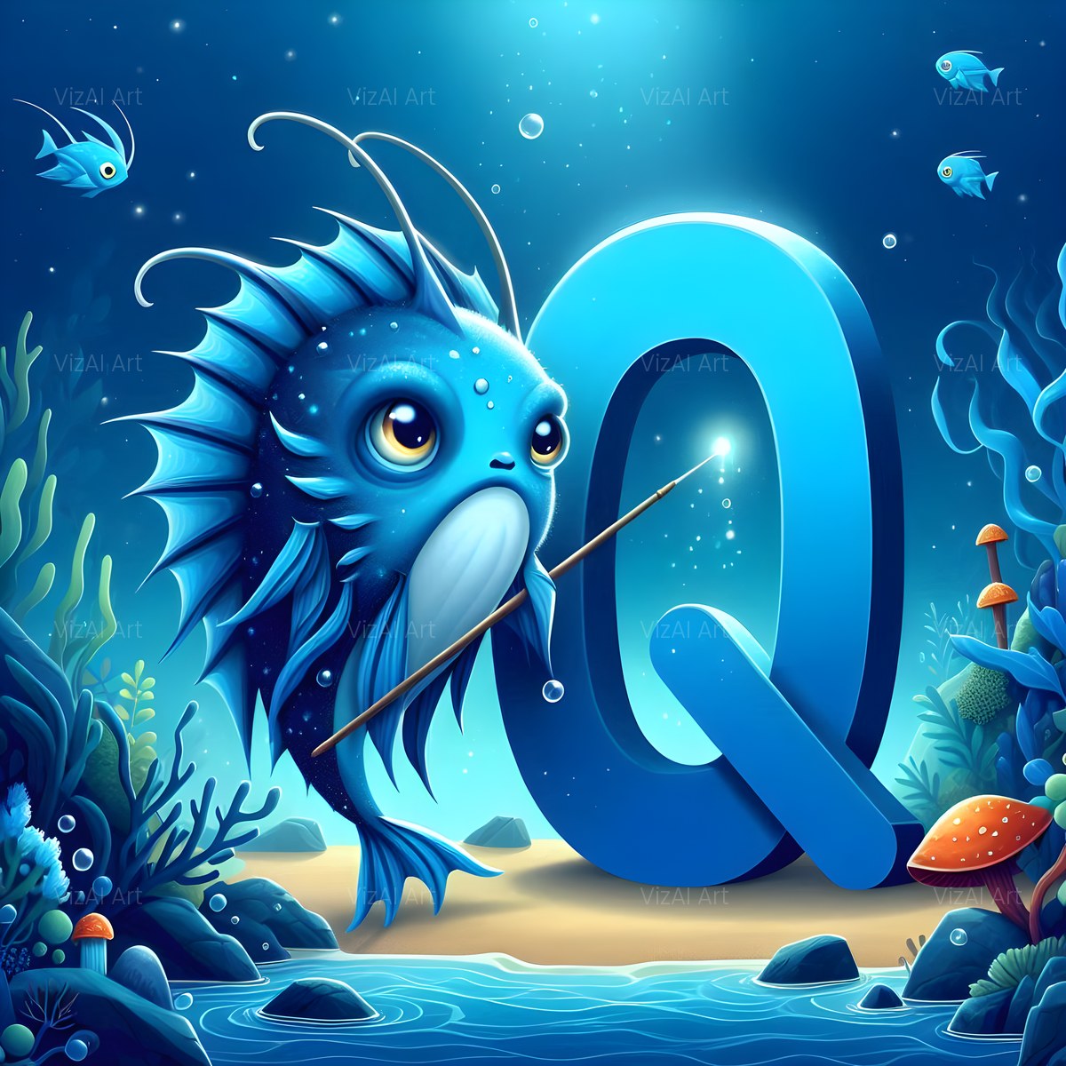 Deep Sea Anglerfish alphabet — printable letter Q