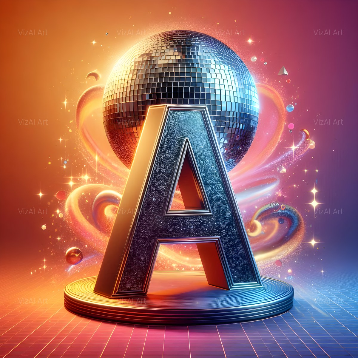 Disco Mirror Ball alphabet — printable letter A