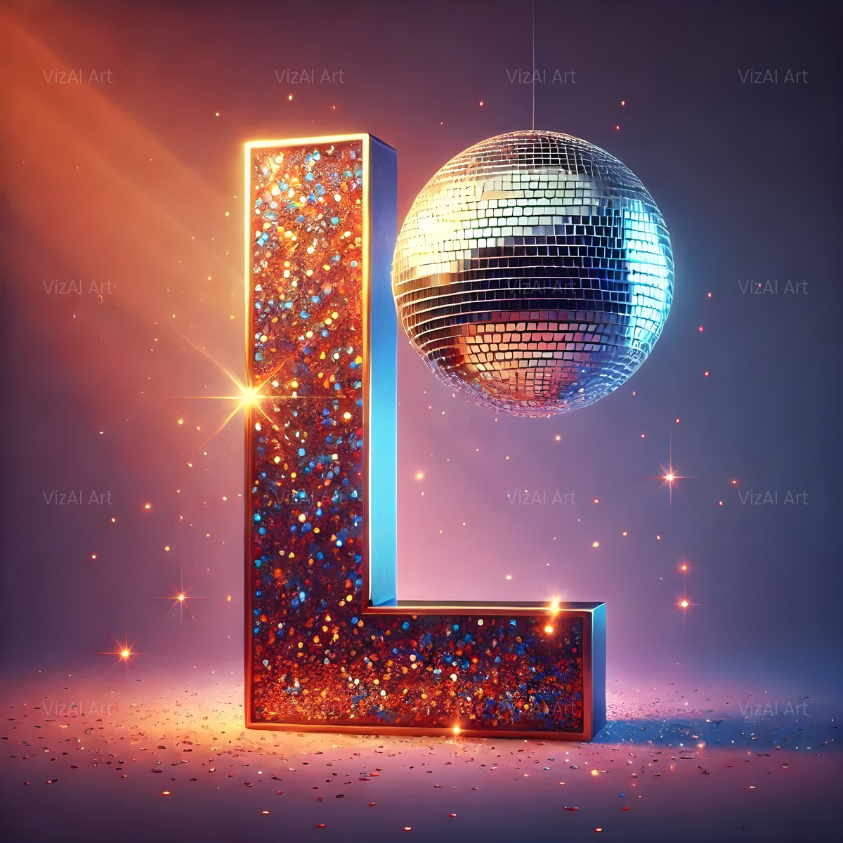 Disco Mirror Ball alphabet — printable letter L