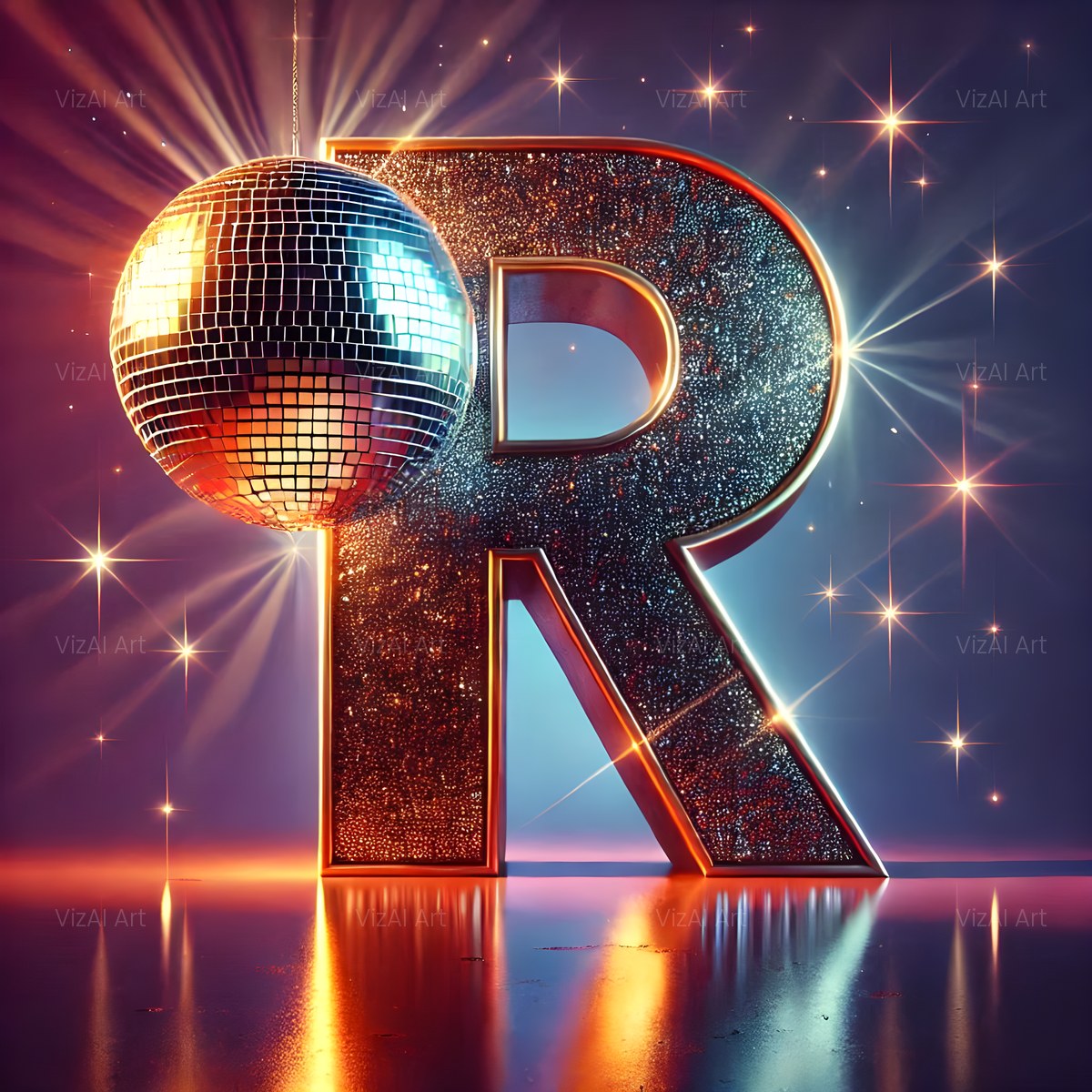 Disco Mirror Ball alphabet — printable letter R