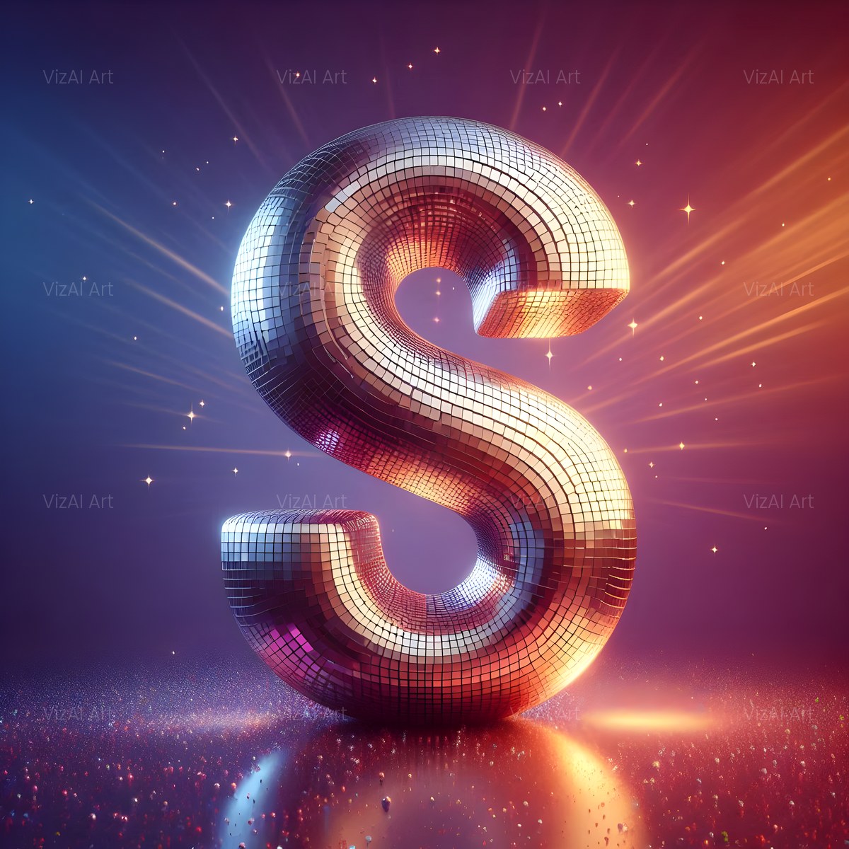 Disco Mirror Ball alphabet — printable letter S